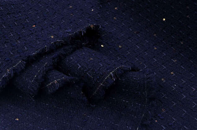 Костюмный Твид в стиле Шанель, темно-синий с пайетками, Турция 5