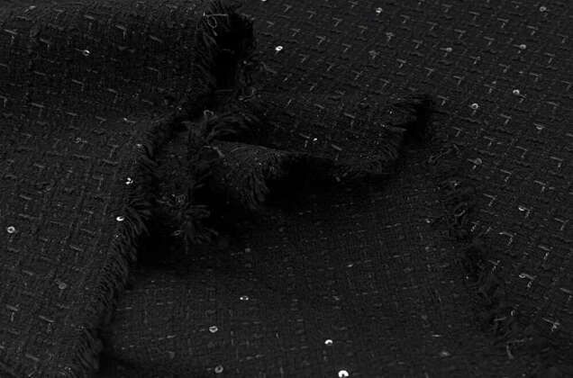 Костюмный Твид в стиле Шанель, черный с пайетками, Турция 2