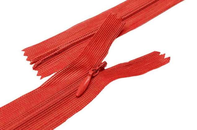 Молния потайная красная (F162), тип 3, неразъемная, 20 см, Китай