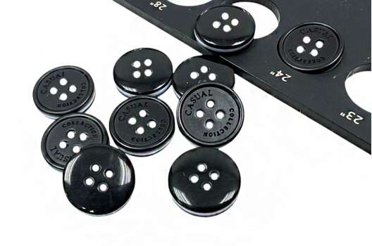 Пуговица пластик CB3679, 4 прокола, черная, 15 мм