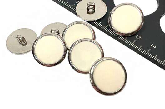 Пуговица пластиковая на ножке TX3359, белая с серебром, 21 мм