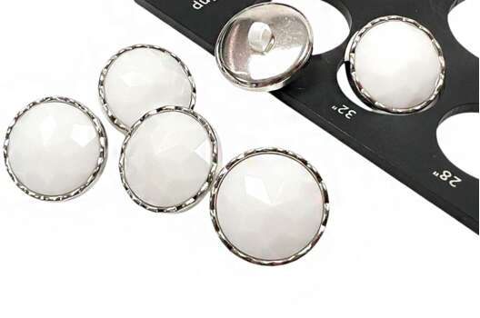 Пуговица пластиковая на ножке RBZ-52, белая с серебром, 20 мм