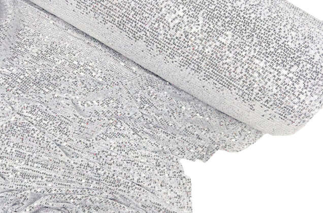 Пайетки на сетке-полосы 2 мм, серебряные на белом, 135 см 1