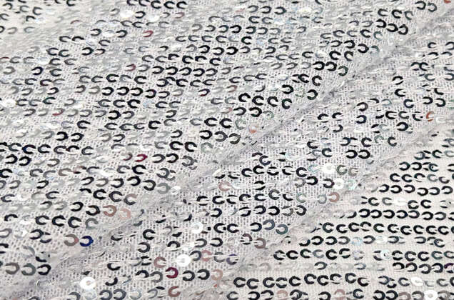 Пайетки на сетке-полосы 2 мм, серебряные на белом, 135 см 2