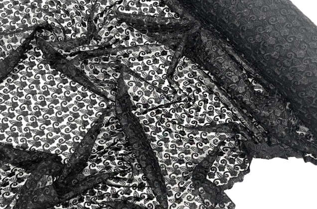 Кружевное полотно Соцветия, угольно-черное, 120 см 3