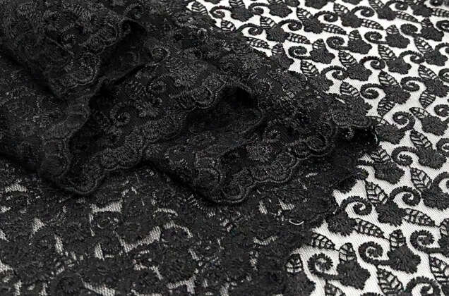 Кружевное полотно Соцветия, угольно-черное, 120 см 6