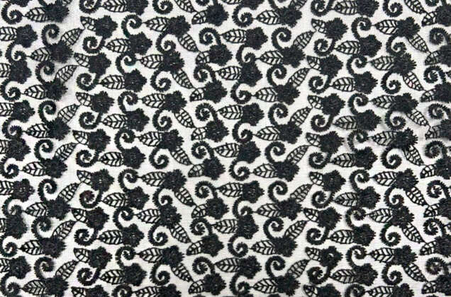 Кружевное полотно Соцветия, угольно-черное, 120 см 1