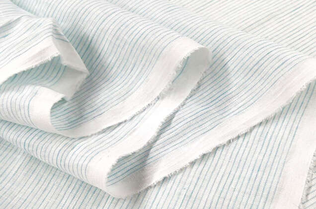 Лен сорочечный 03С68 (8) с эффектом мятости, Полоска мелкая бело-голубая 4