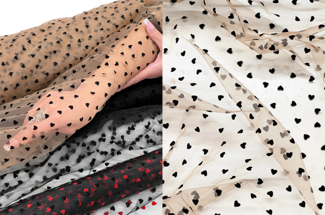 Сетка бежевая с черными сердечками 4