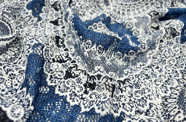 Кружевное полотно темно-синее с белым, Ажурные круги 2