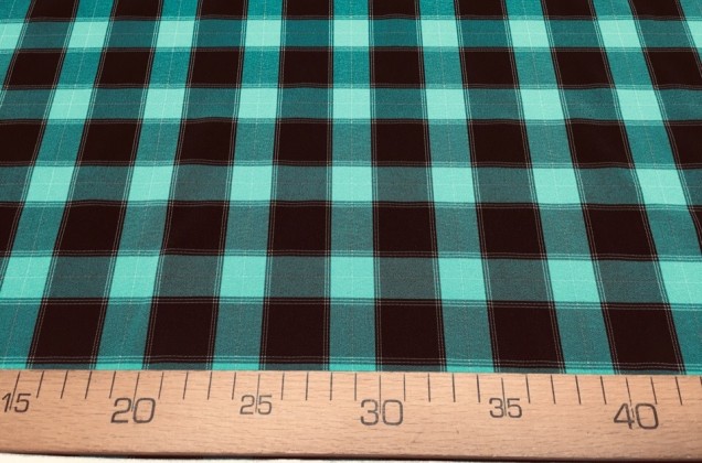 Костюмная ткань Пикачу, сине-бирюзовые квадраты 3