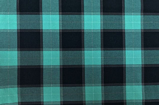 Костюмная ткань Пикачу, сине-бирюзовые квадраты 1