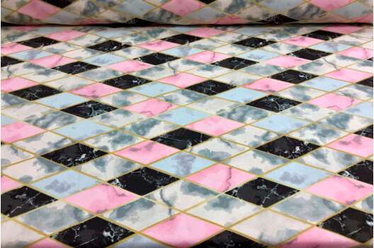 Дак (DUCK) Черно-розовые ромбы на голубом мраморе