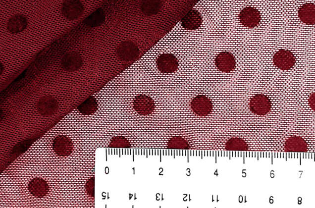 Сетка мягкая в горох флок, 0.7 см, бордовый 3