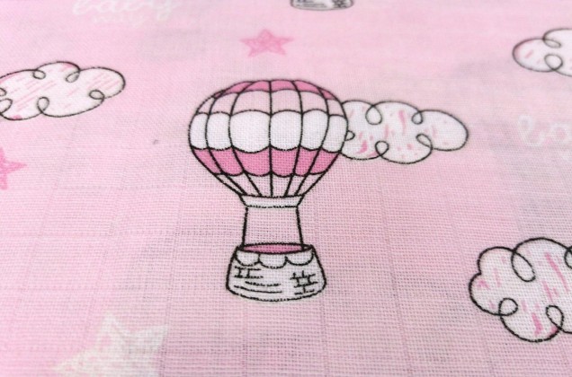 Муслин двухслойный 160 см, Воздушные шары на розовом 1