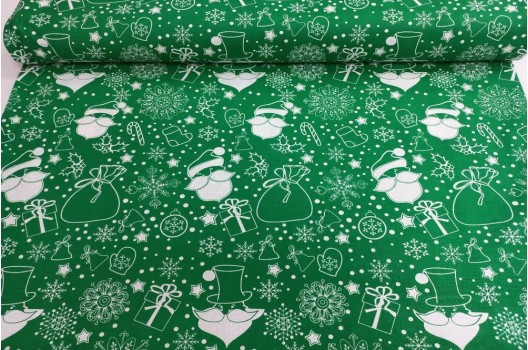 Ранфорс (поплин LUX) 240 см, Дед Мороз на зеленом фоне