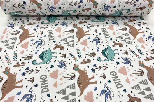 Ранфорс (поплин LUX) 240 см, Динозавры, серый цвет