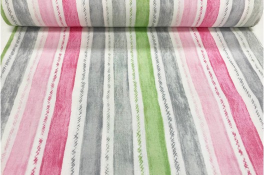 Ранфорс (поплин LUX) 240 см, Разноцветные пастельные полоски серый зеленый розовый