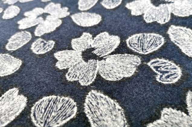 Пальтовая ткань с вышивкой Цветы, темно-синий 4