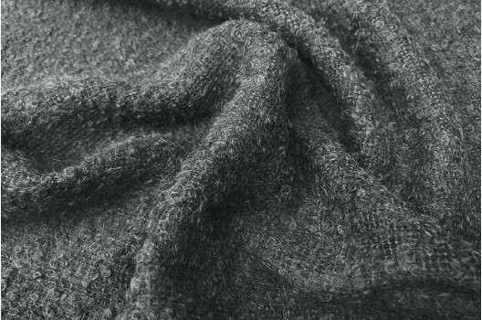 Ткань костюмно-пальтовая Букле с шерстью, серая, Италия