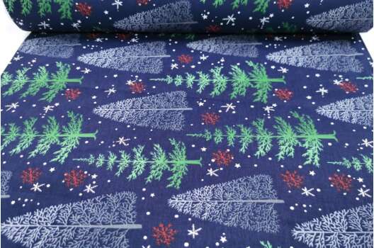 Ранфорс (поплин LUX) 240 см, Елки на темно-синем