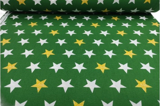 Ранфорс (поплин LUX) 240 см, Белые и желтые звезды на зеленом