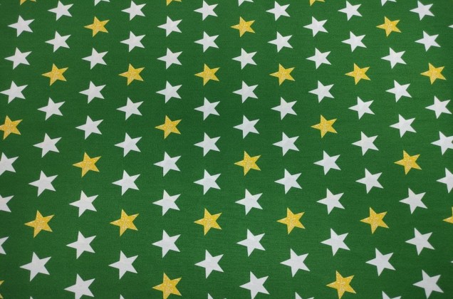 Ранфорс (поплин LUX) 240 см, Белые и желтые звезды на зеленом 1