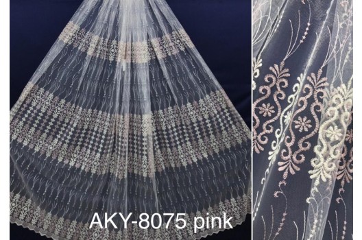 Тюль с вышивкой, розовый (8075)