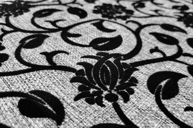 Мебельная Рогожка, черные цветы на сером 3