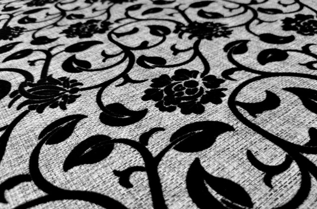 Мебельная Рогожка, черные цветы на сером 2