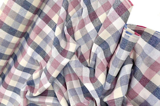 Мебельная Рогожка, розово-синие квадраты