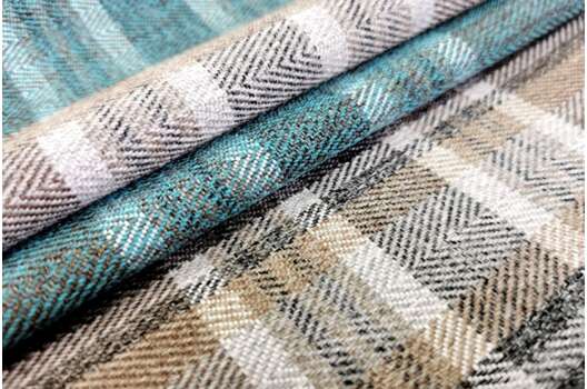 Мебельная Рогожка, бежево-голубая клетка крупная