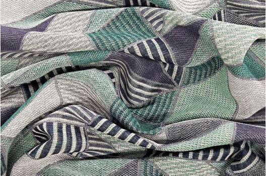 Лен декоративный 16С131, зеленая геометрия