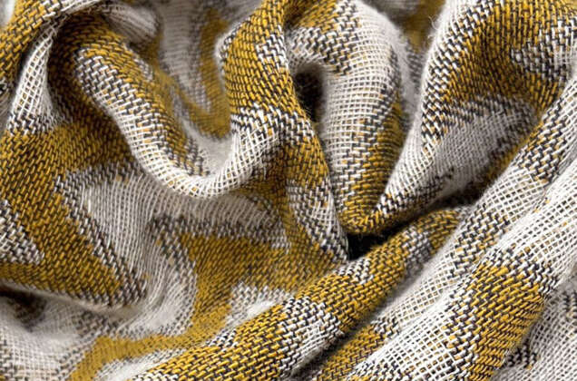 Лен декоративный 16С131, горчичные и бежевые зигзаги 3