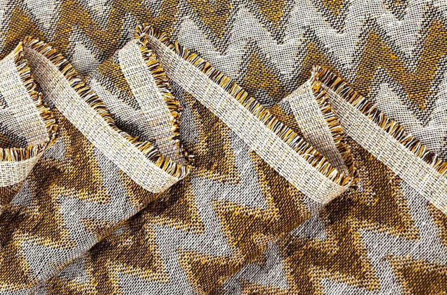 Лен декоративный 16С131, горчичные и бежевые зигзаги 4