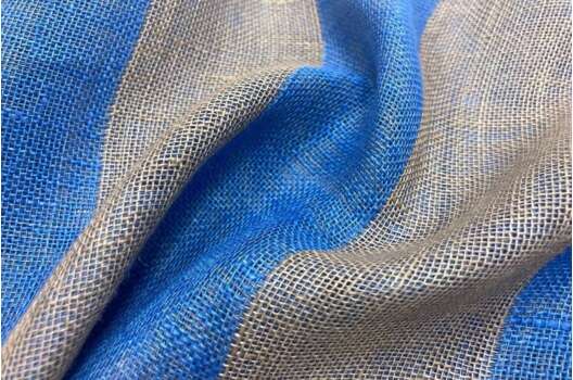 Лен декоративный 04С60, сине-бежевые полоски