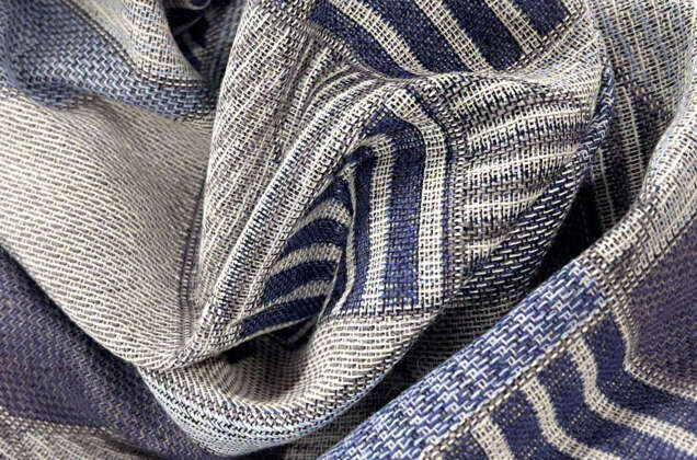 Лен декоративный, синие геометрические узоры 1