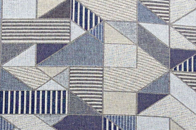 Лен декоративный, синие геометрические узоры 2