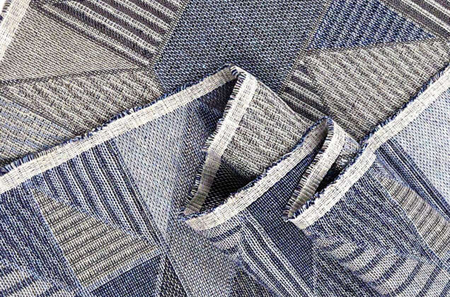 Лен декоративный, синие геометрические узоры 3