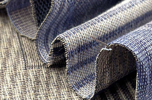 Лен декоративный, синие геометрические узоры 4