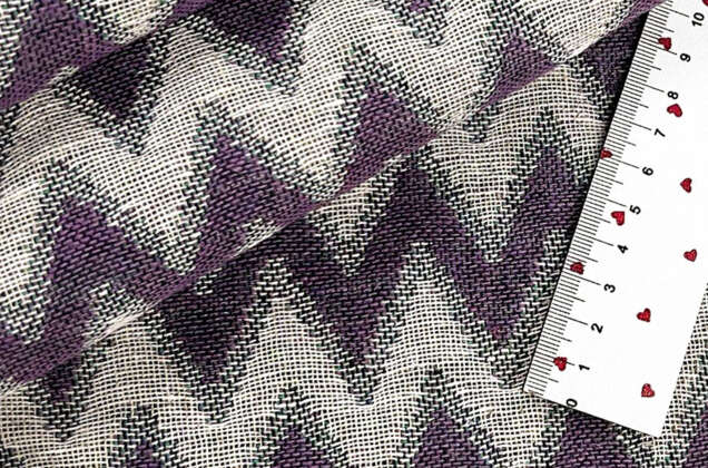 Лен декоративный, зеленые и фиолетовые зигзаги