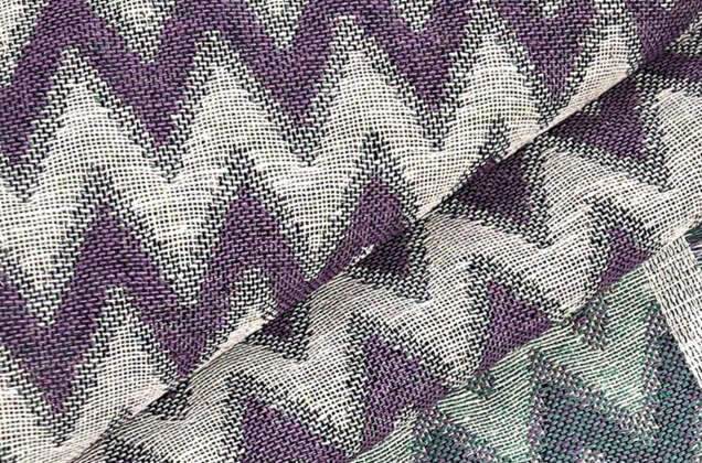 Лен декоративный, зеленые и фиолетовые зигзаги 1