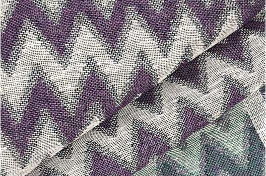 Лен декоративный, зеленые и фиолетовые зигзаги