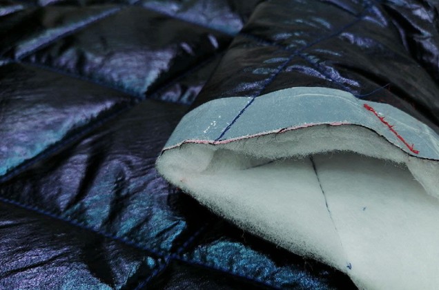 Курточная ткань на синтепоне, темно-синие ромбы 1