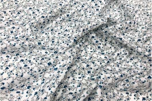 Рубашечно-плательный хлопок PEARL, темно-бирюзовые цветочки