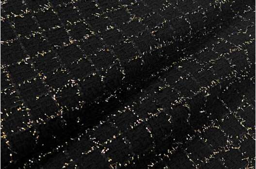 Костюмный Твид в стиле Шанель, черный с золотым люрексом, Турция