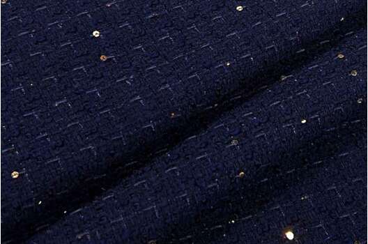 Костюмный Твид в стиле Шанель, темно-синий с пайетками, Турция